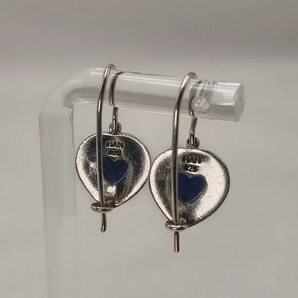 Sterling Silver HAN 925 Blue Heart Cabochon Earrings - Picture 7 of 9